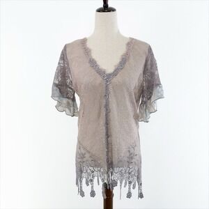 Vintage Spencer Alexis Top Womens 14 Lavender Sheer Floral Lace Fairy Dainty